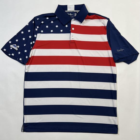 Walter Hagen Polo Shirt Mens Medium Folds of Honor Stars Stripes Patriotic Golf - Picture 1 of 10